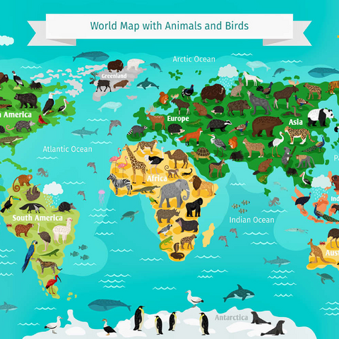 Weltkarte mit Tieren und Vögeln 100 Puzzle 3D Modell