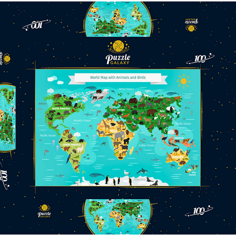 Weltkarte mit Tieren und Vögeln 100 Puzzle Schachtel 3D Modell