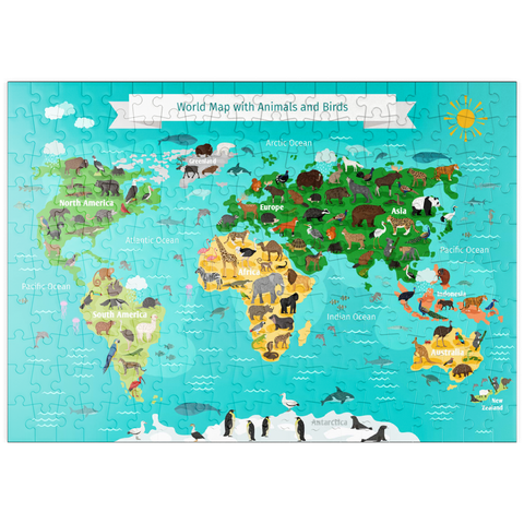 puzzleplate Weltkarte mit Tieren und Vögeln 200 Puzzle