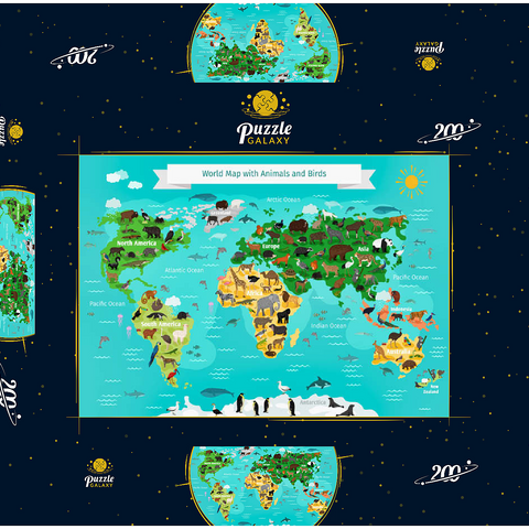 Weltkarte mit Tieren und Vögeln 200 Puzzle Schachtel 3D Modell