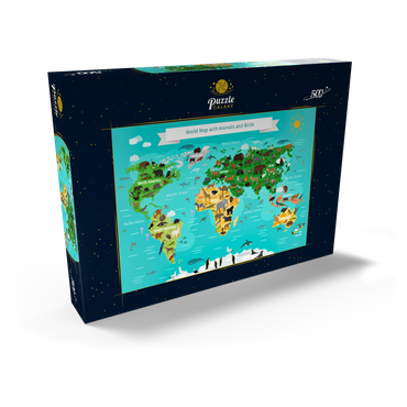 Weltkarte mit Tieren und Vögeln 500 Puzzle Schachtel Ansicht2