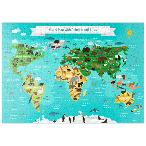 puzzleplate Weltkarte mit Tieren und Vögeln 500 Puzzle