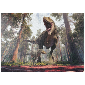 Darstellung des Puzzle-Motivs Tyrannosaurus Rex und sein Jungtier – Puzzleteile: 1000