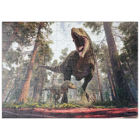 Darstellung des Puzzle-Motivs Tyrannosaurus Rex und sein Jungtier – Puzzleteile: 100