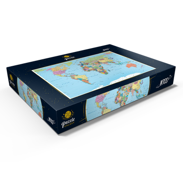 Farbige Weltkarte - Grenzen, Länder, Straßen und Städte 1000 Puzzle Schachtel Ansicht1