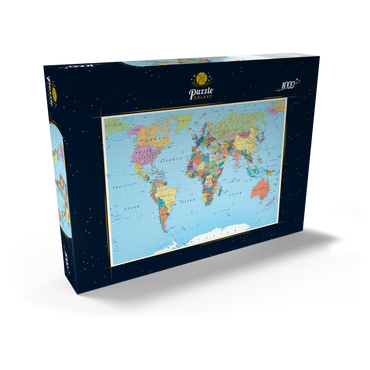 Farbige Weltkarte - Grenzen, Länder, Straßen und Städte 1000 Puzzle Schachtel Ansicht2