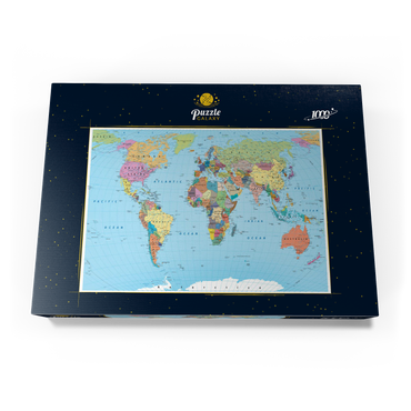 Farbige Weltkarte - Grenzen, Länder, Straßen und Städte 1000 Puzzle Schachtel Ansicht3