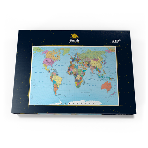 Farbige Weltkarte - Grenzen, Länder, Straßen und Städte 1000 Puzzle Schachtel Ansicht3