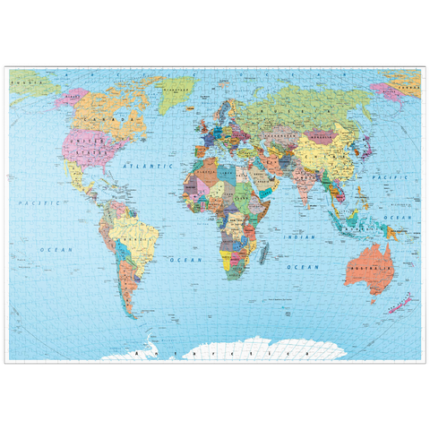 puzzleplate Farbige Weltkarte - Grenzen, Länder, Straßen und Städte 1000 Puzzle
