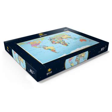 Farbige Weltkarte - Grenzen, Länder, Straßen und Städte 100 Puzzle Schachtel Ansicht1