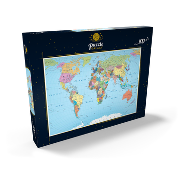 Farbige Weltkarte - Grenzen, Länder, Straßen und Städte 100 Puzzle Schachtel Ansicht2