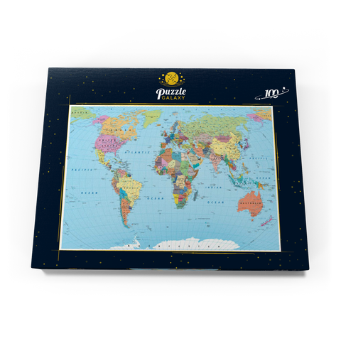 Farbige Weltkarte - Grenzen, Länder, Straßen und Städte 100 Puzzle Schachtel Ansicht3