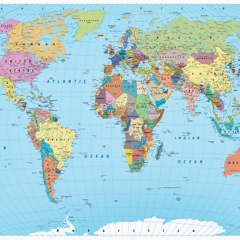 Farbige Weltkarte - Grenzen, Länder, Straßen und Städte 100 Puzzle 3D Modell