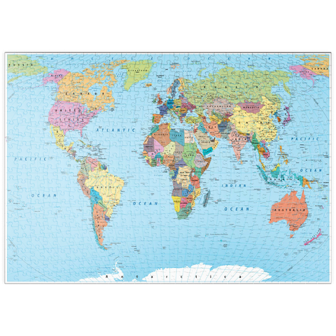 puzzleplate Farbige Weltkarte - Grenzen, Länder, Straßen und Städte 500 Puzzle
