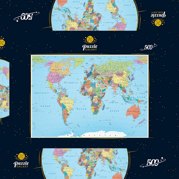 Farbige Weltkarte - Grenzen, Länder, Straßen und Städte 500 Puzzle Schachtel 3D Modell