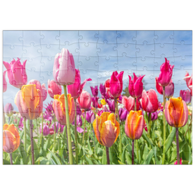 Darstellung des Puzzle Motivs Orange- gelbes Tulpenfeld - Puzzleteile: 100