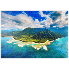 Darstellung des Puzzle-Motivs Luftaufnahme auf Na Pali Küste, Kauai, Hawaii – Puzzleteile: 1000