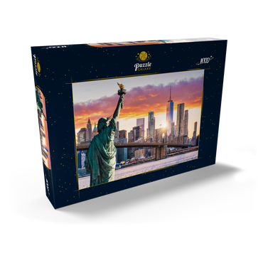 Freiheitsstatue und New Yorker Stadtsilhouette bei Sonnenuntergang, USA 1000 Puzzle Schachtel Ansicht2