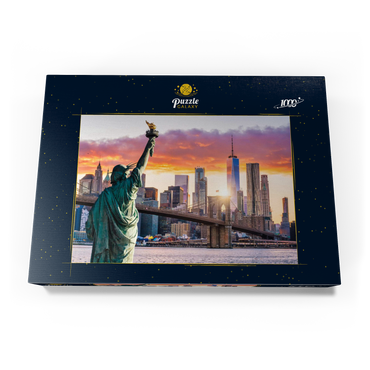 Freiheitsstatue und New Yorker Stadtsilhouette bei Sonnenuntergang, USA 1000 Puzzle Schachtel Ansicht3