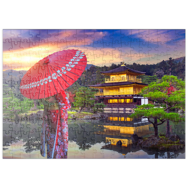 puzzleplate Frau in traditionellem japanischen Kimono, Kinkakuji-Tempel Kyoto, Japan 200 Puzzle