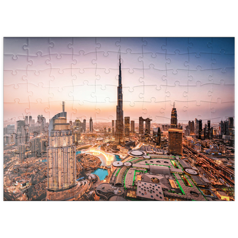 puzzleplate Skyline von Dubai bei Nacht 100 Puzzle
