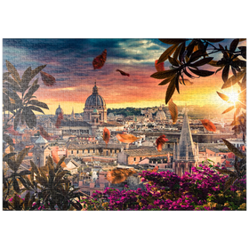 Darstellung des Puzzle-Motivs Schöner Sonnenuntergang über der Stadt Rom am Abend – Puzzleteile: 1000