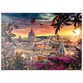 Darstellung des Puzzle Motivs Schöner Sonnenuntergang über der Stadt Rom am Abend - Puzzleteile: 100