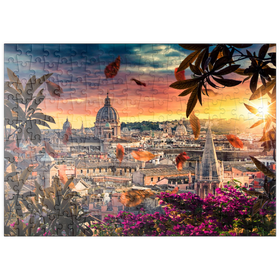 Darstellung des Puzzle-Motivs Schöner Sonnenuntergang über der Stadt Rom am Abend – Puzzleteile: 200