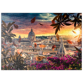 Darstellung des Puzzle Motivs Schöner Sonnenuntergang über der Stadt Rom am Abend - Puzzleteile: 500