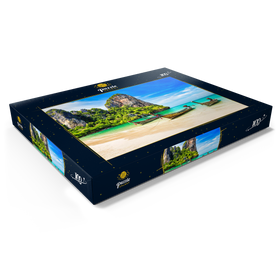 Darstellung des Puzzle Motivs Thailändisches Longtailboot am Sandstrand Railay Beach in der Provinz Krabi, Thailand - Puzzleteile: 100