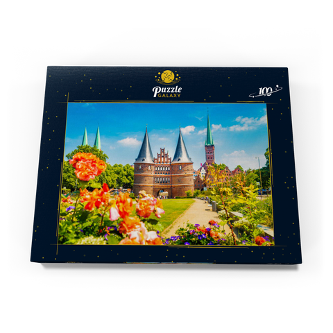 Lübeck mit dem berühmten Holstentor-Stadttor, Schleswig-Holstein, Deutschland 100 Puzzle Schachtel Ansicht3