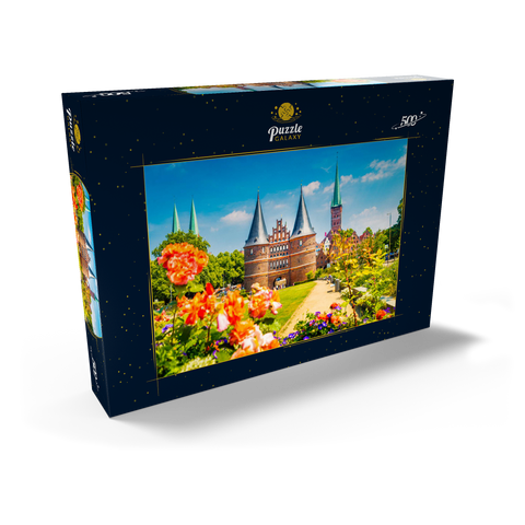 Lübeck mit dem berühmten Holstentor-Stadttor, Schleswig-Holstein, Deutschland 500 Puzzle Schachtel Ansicht2