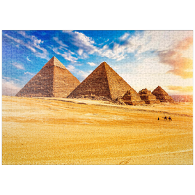 Darstellung des Puzzle Motivs Die Pyramiden in der sonnigen Wüste Gizeh, Ägypten - Puzzleteile: 1000
