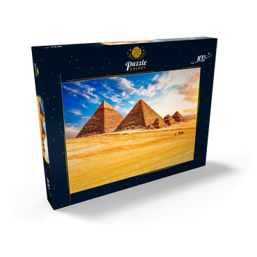 Die Pyramiden in der sonnigen Wüste Gizeh, Ägypten 100 Puzzle Schachtel Ansicht2