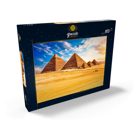 Die Pyramiden in der sonnigen Wüste Gizeh, Ägypten 100 Puzzle Schachtel Ansicht2