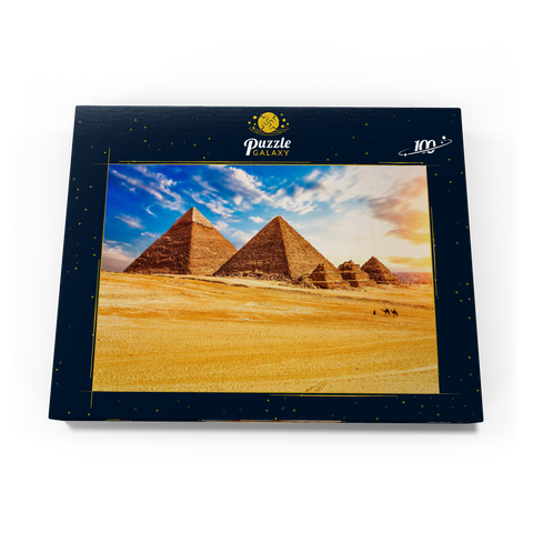 Die Pyramiden in der sonnigen Wüste Gizeh, Ägypten 100 Puzzle Schachtel Ansicht3