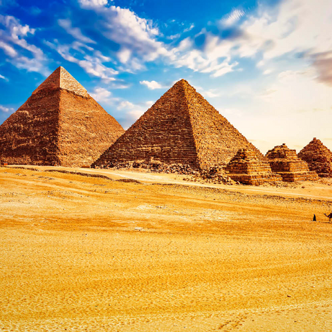 Die Pyramiden in der sonnigen Wüste Gizeh, Ägypten 100 Puzzle 3D Modell