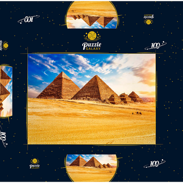 Die Pyramiden in der sonnigen Wüste Gizeh, Ägypten 100 Puzzle Schachtel 3D Modell