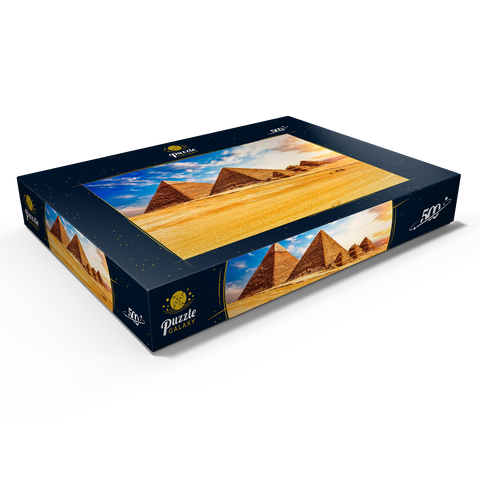 Die Pyramiden in der sonnigen Wüste Gizeh, Ägypten 500 Puzzle Schachtel Ansicht1
