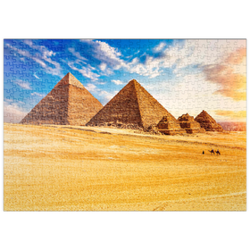 Darstellung des Puzzle-Motivs Die Pyramiden in der sonnigen Wüste Gizeh, Ägypten – Puzzleteile: 500