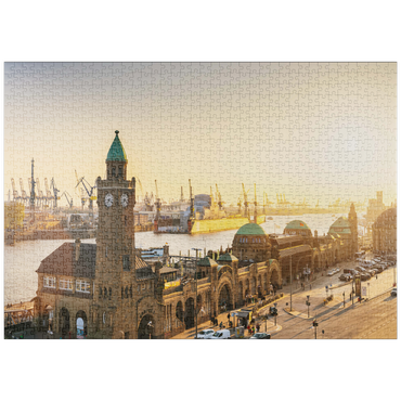 puzzleplate Hamburg St. Pauli Landungsbrücken bei Sonnenuntergang, Deutschland 1000 Puzzle