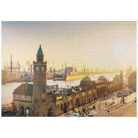Darstellung des Puzzle Motivs Hamburg St. Pauli Landungsbrücken bei Sonnenuntergang, Deutschland - Puzzleteile: 1000