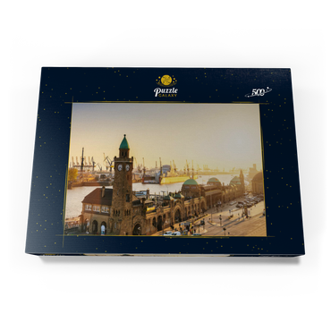 Hamburg St. Pauli Landungsbrücken bei Sonnenuntergang, Deutschland 500 Puzzle Schachtel Ansicht3