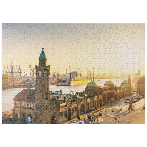 puzzleplate Hamburg St. Pauli Landungsbrücken bei Sonnenuntergang, Deutschland 500 Puzzle