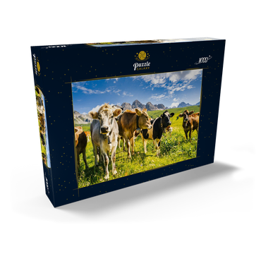 Kühe vor einer Idyllischen Alpen-Landschaft 1000 Puzzle Schachtel Ansicht2
