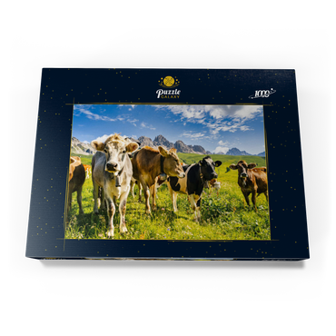 Kühe vor einer Idyllischen Alpen-Landschaft 1000 Puzzle Schachtel Ansicht3