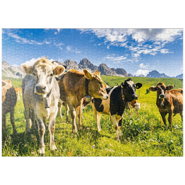puzzleplate Kühe vor einer Idyllischen Alpen-Landschaft 1000 Puzzle