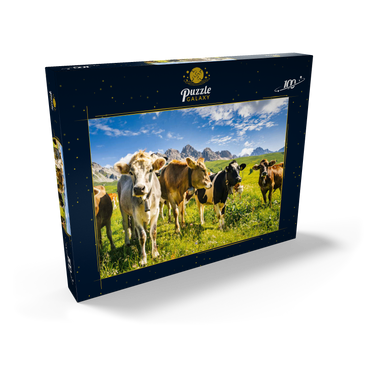 Kühe vor einer Idyllischen Alpen-Landschaft 100 Puzzle Schachtel Ansicht2
