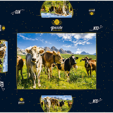 Kühe vor einer Idyllischen Alpen-Landschaft 100 Puzzle Schachtel 3D Modell