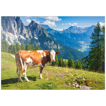 puzzleplate Grasende Kühe in den Dolomitenbergen 1000 Puzzle